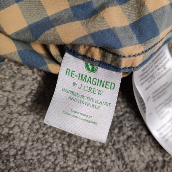 J. Crew Flex Washed Men's Button Down Plaid Shirt Yellow Blue Size Large Cotton - Picture 10 of 10